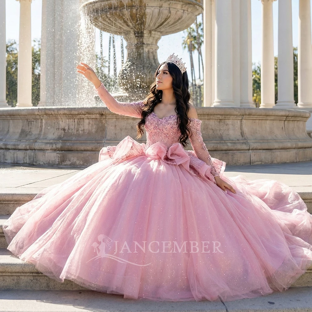 

Princess Quinceanera Dresses Bowknot Off the Shoulder Pleat vestidos de 15 años quinceañeras Customized Ruffles Lace Up Back
