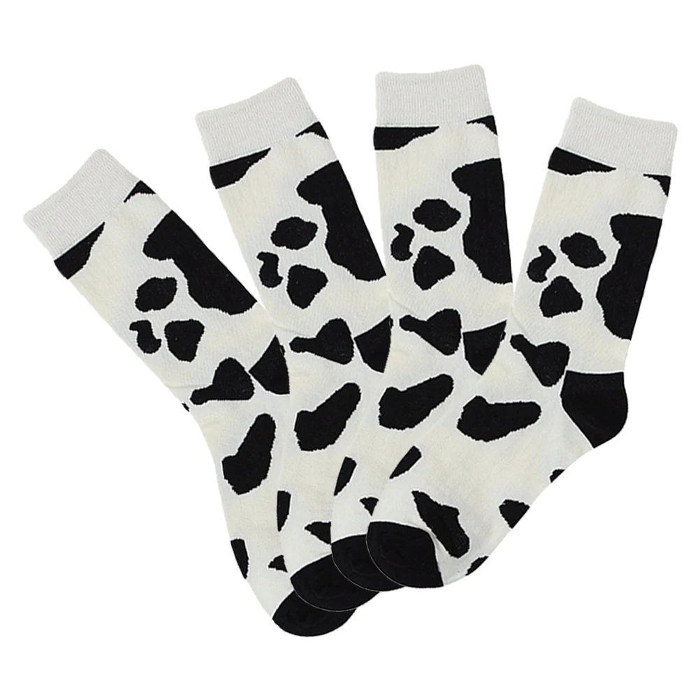 

2pcs Fashionable Colorful Cow Pattern Women Girl Warm Long Tube For School Outdoor Home Use Soft Stretchy Crew Socks Cow