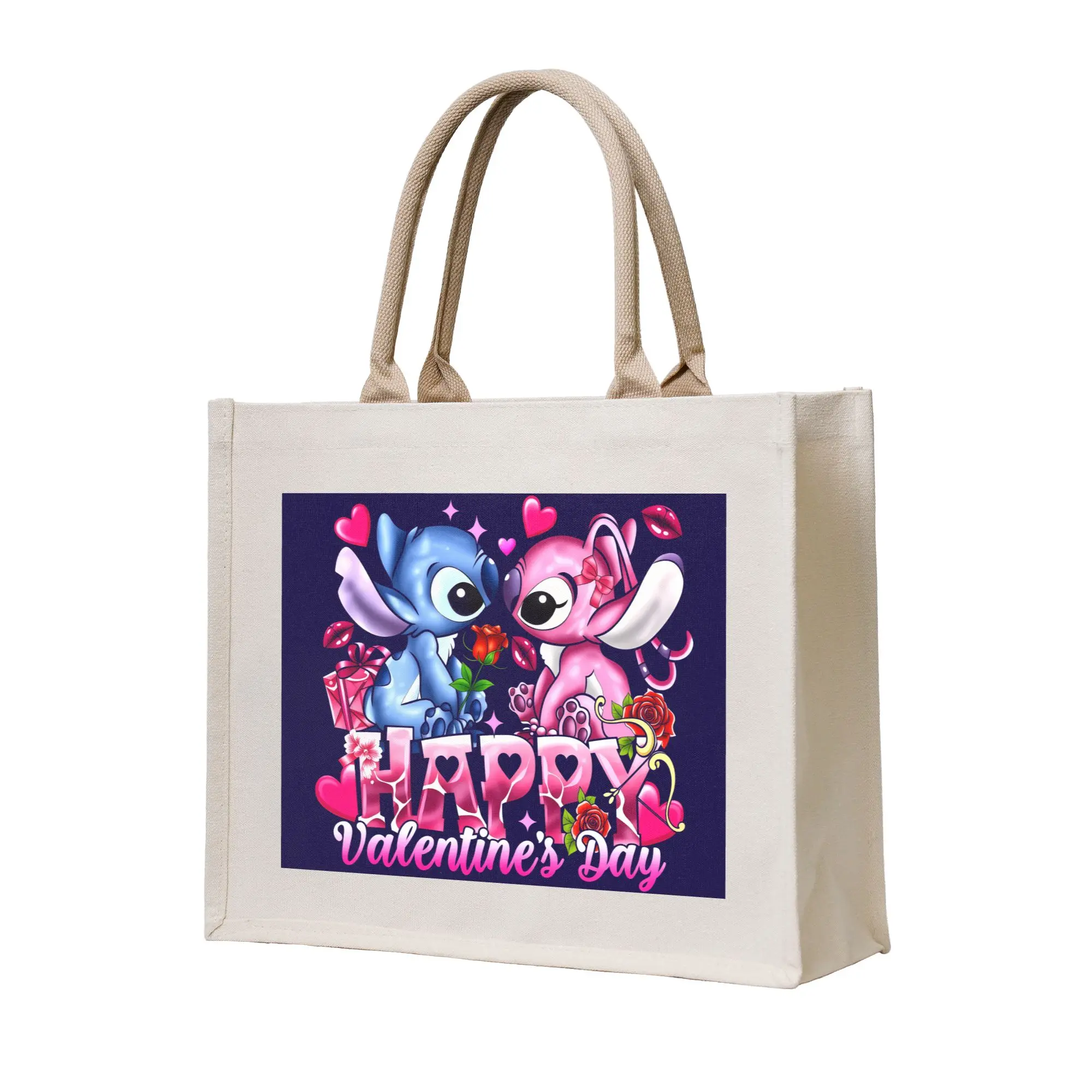 Bolsas de Compras con Diseño de Lilo y Stitch, Lindas y Portátiles, Bolsas de Hombro con Dibujos Animados