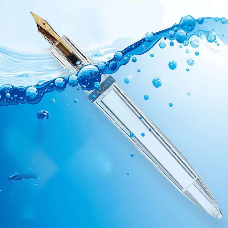 Acrylic Transparent Fountain Pen for Teachers and Students, 18K Gold Nib, Large Capacity Ink Tank, Colorful Stationery