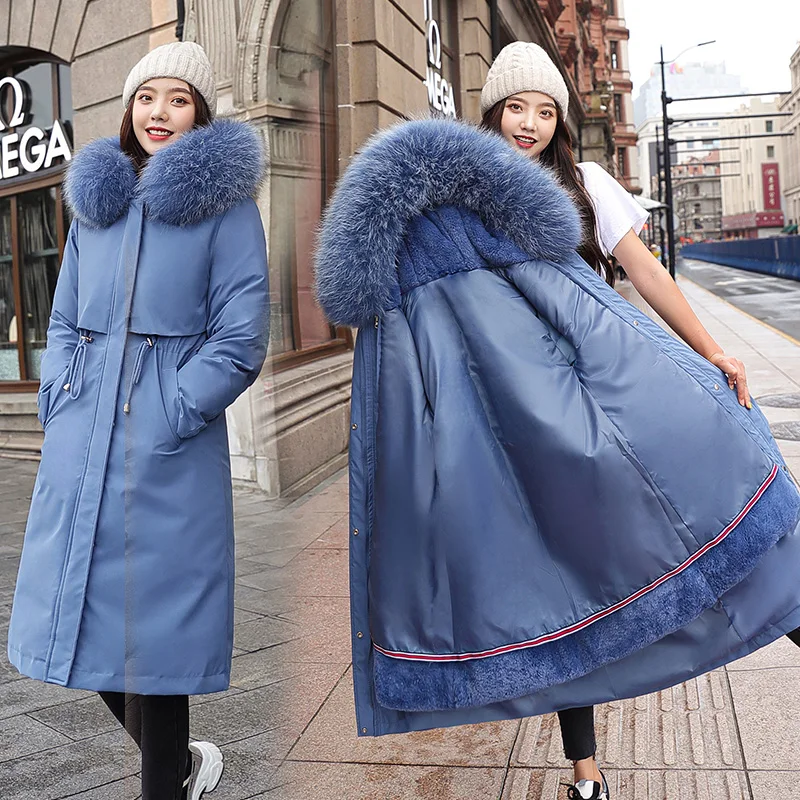 

Detachable Inner Women's Long down Jaet Large Fur Collar plus Size Cotton Puffer Korean Sle Loose Cotton Coat Trendy