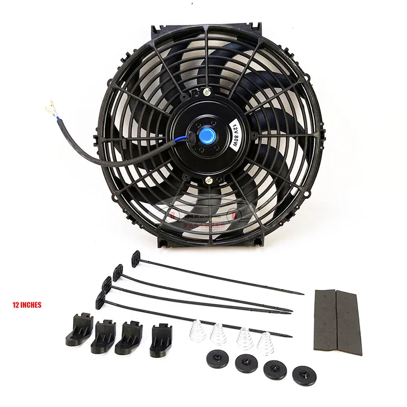 Universal 7/10/12/14 Inch 12V 80W 2100RPM Car Air Conditioning Electronic Radiator Cooling Fan Blade Electric Cool MountingKit