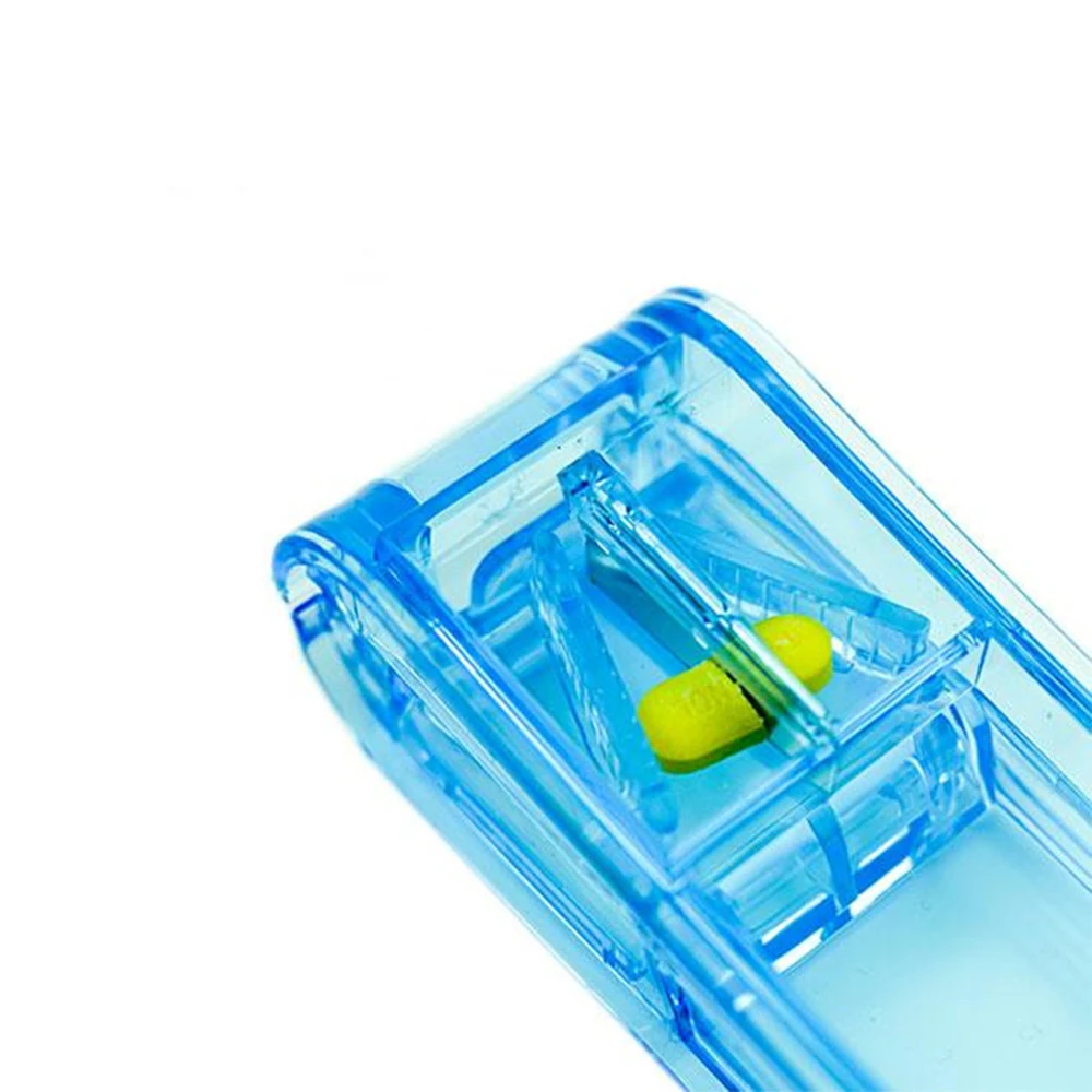صندوق تقطيع حبوب منع الحمل المحمول صندوق أدوية صغير قاطع أقراص 6 ألوان علبة حبوب تخزين كسارة صندوق حبوب السفر