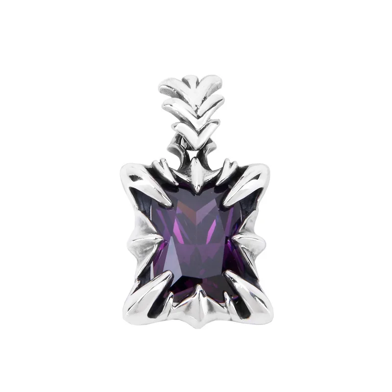 BOCAI New S925 Sterling Silver Hip-hop Punk Gothic Style Amethyst Pendant Men\'s and Women\'s Gift