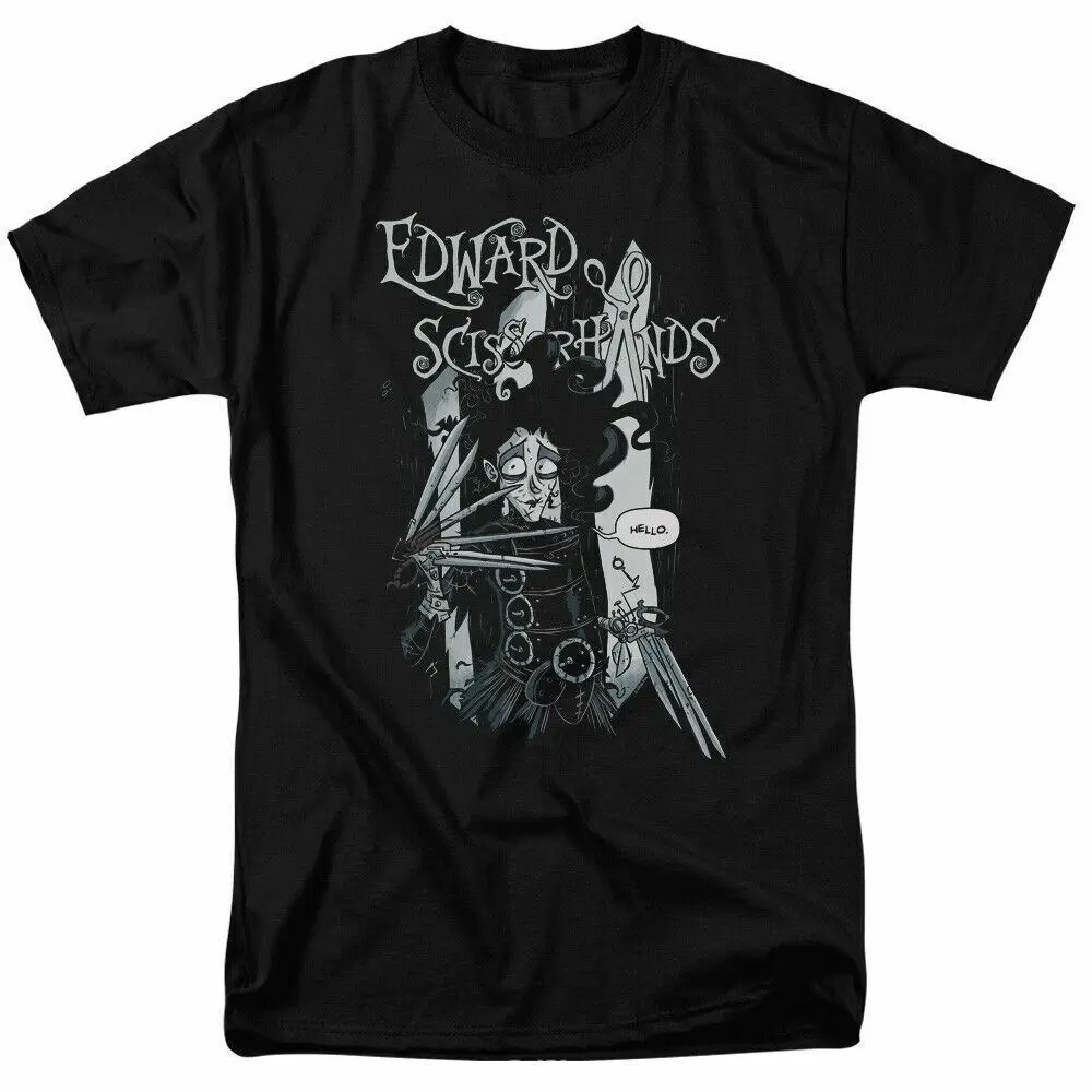 

Edward Scissorhands Hello T Shirt Mens Licensed Classic 80s Movie Tee Black