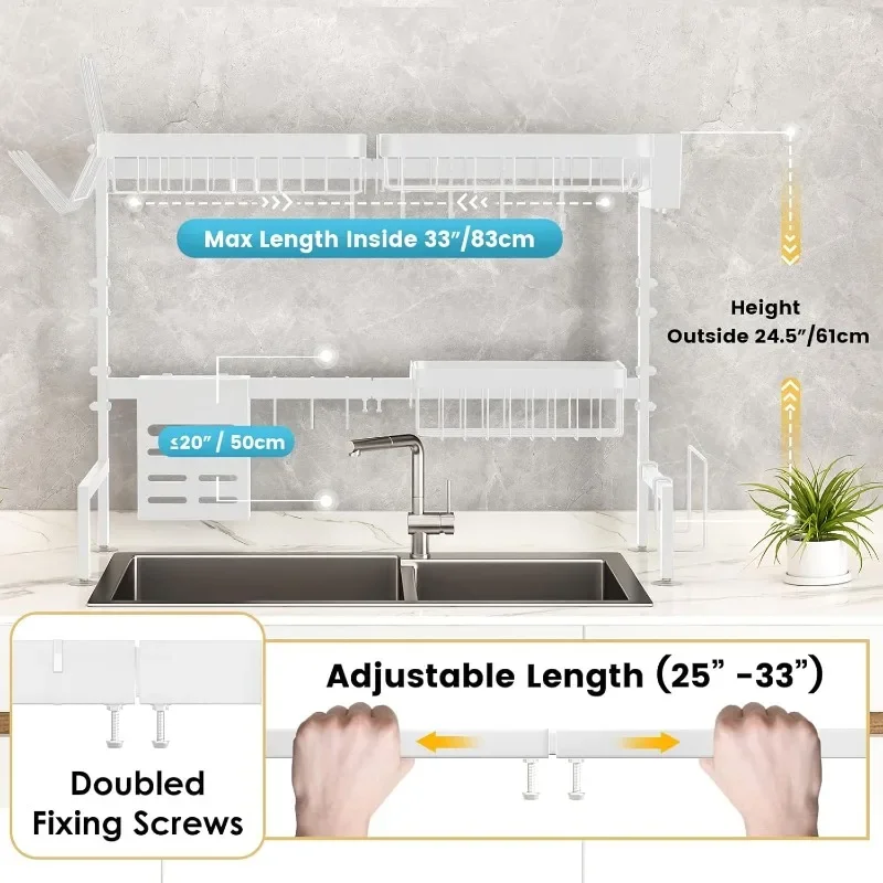 

Над раковиной с несколькими корзинами Держатель для посуды Над раковиной Сушилка для посуды Регулируемая длина (25-33 дюйма), Полка для посуды