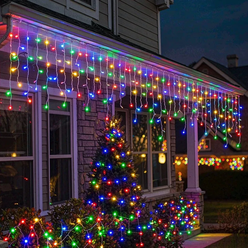 LED Christmas Icicle Curtain Lights Outdoor Garden Street Garland Drooping Holiday Decorative Lighting