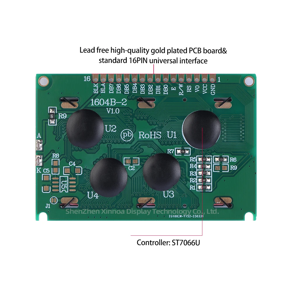 Multi Language LCD Module 1604 LCD 3.6 Inches Controller ST7066U Yellow Green Film Russian 1604B-2 Character LCD Screen