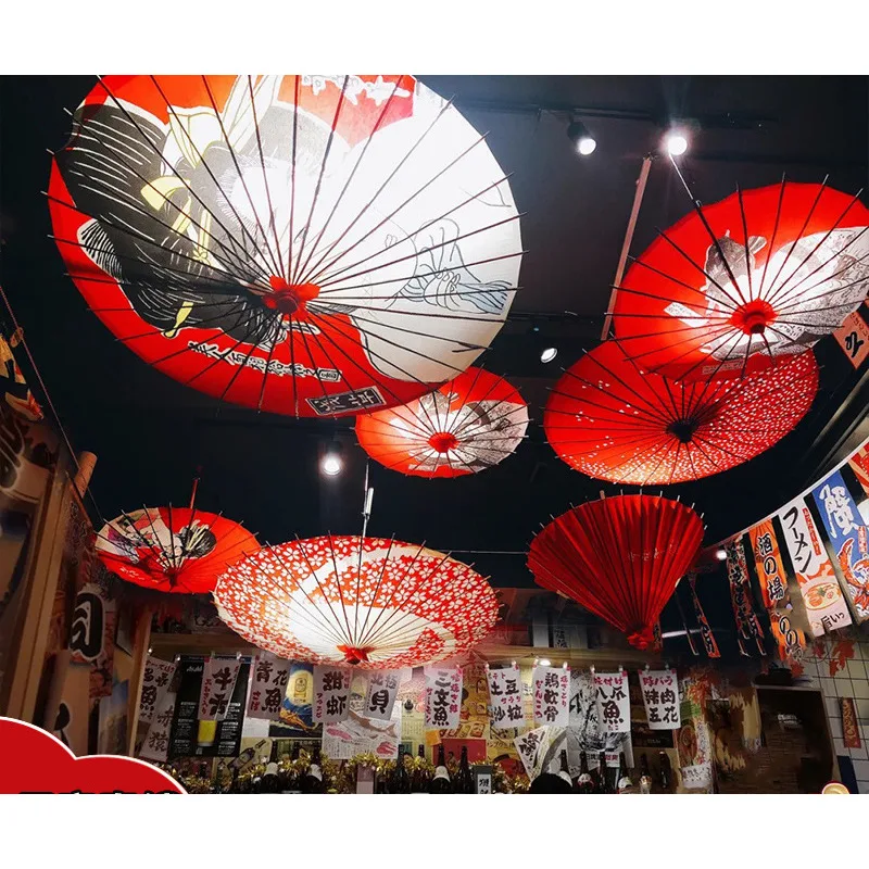 Japanese Oilpaper Shade Waterproof Umbrella Windproof Restaurant Ceiling Classical Decorative Umbrella Wind Sakura Parasol Cheap