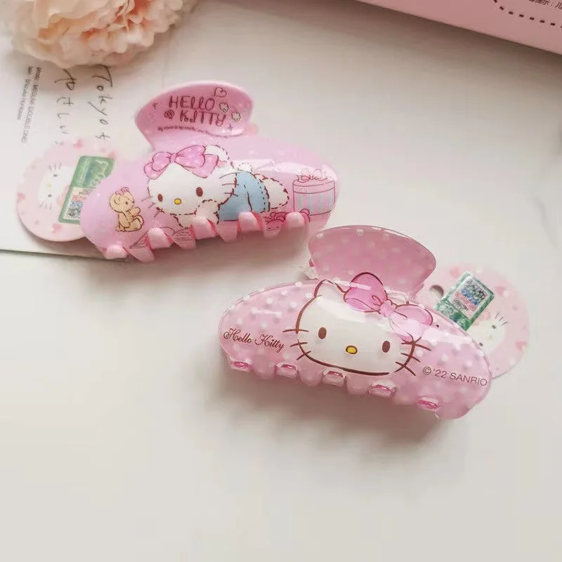 Kawaii HelloKittys Acrylic Medium Grab Clip Back of Head Hair Catch Girl Hairpin KT Cat Grab Clip Girl Plush Christmas Gifts