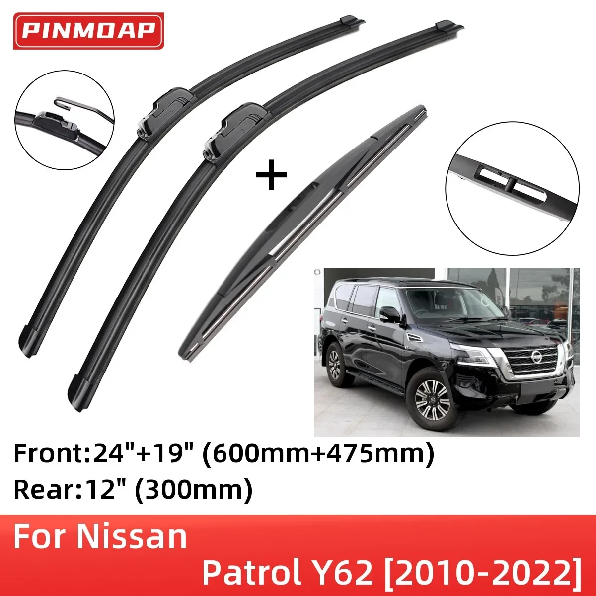 

Для Nissan Patrol Y62 2010-2022 передние и задние щетки стеклоочистителя, щетки, резак, аксессуары J-крючок 2012 2013 2014 2015 2016 2017 2018