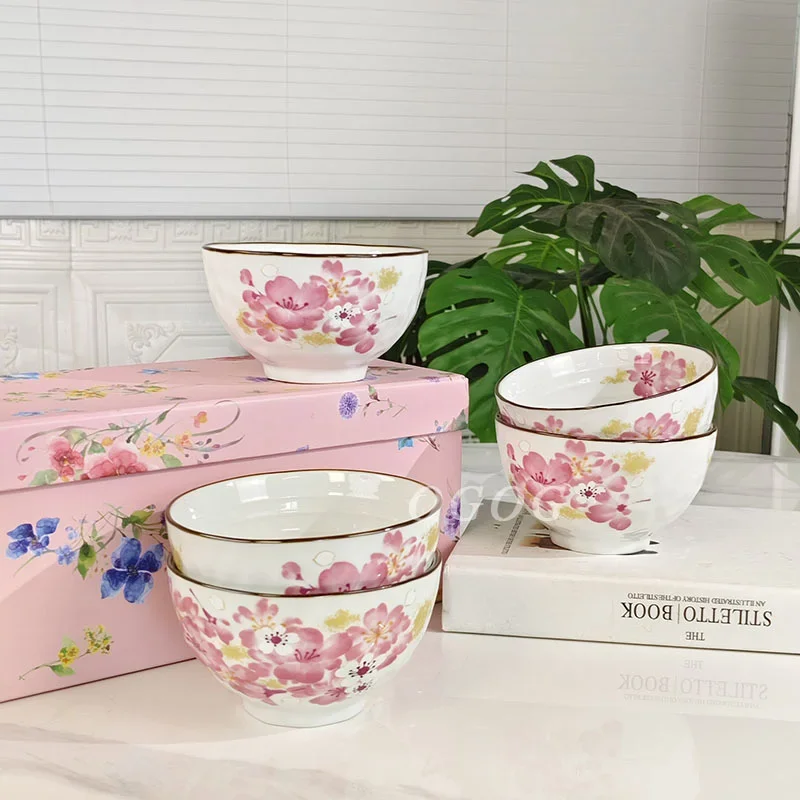 Bone China Japanese Watercolor Flower 4.5-Inch Bowl And Tableware For Home Newlyweds And Housewarming Gift Box