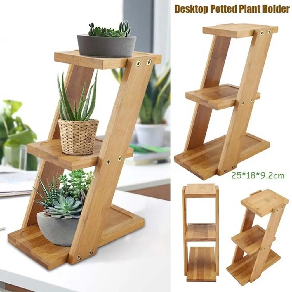 3 Tiers Desktop Bamboo Plant Pots Planter Gardening Flower Pot Holder Flower Pot Rack Wood Holder Planter Stand