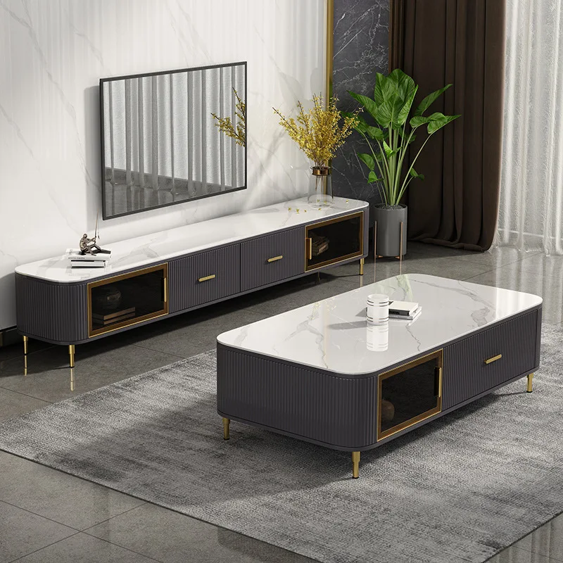 

Light luxury rock slab coffee table TV cabinet combination modern simple designer square paint small apartment