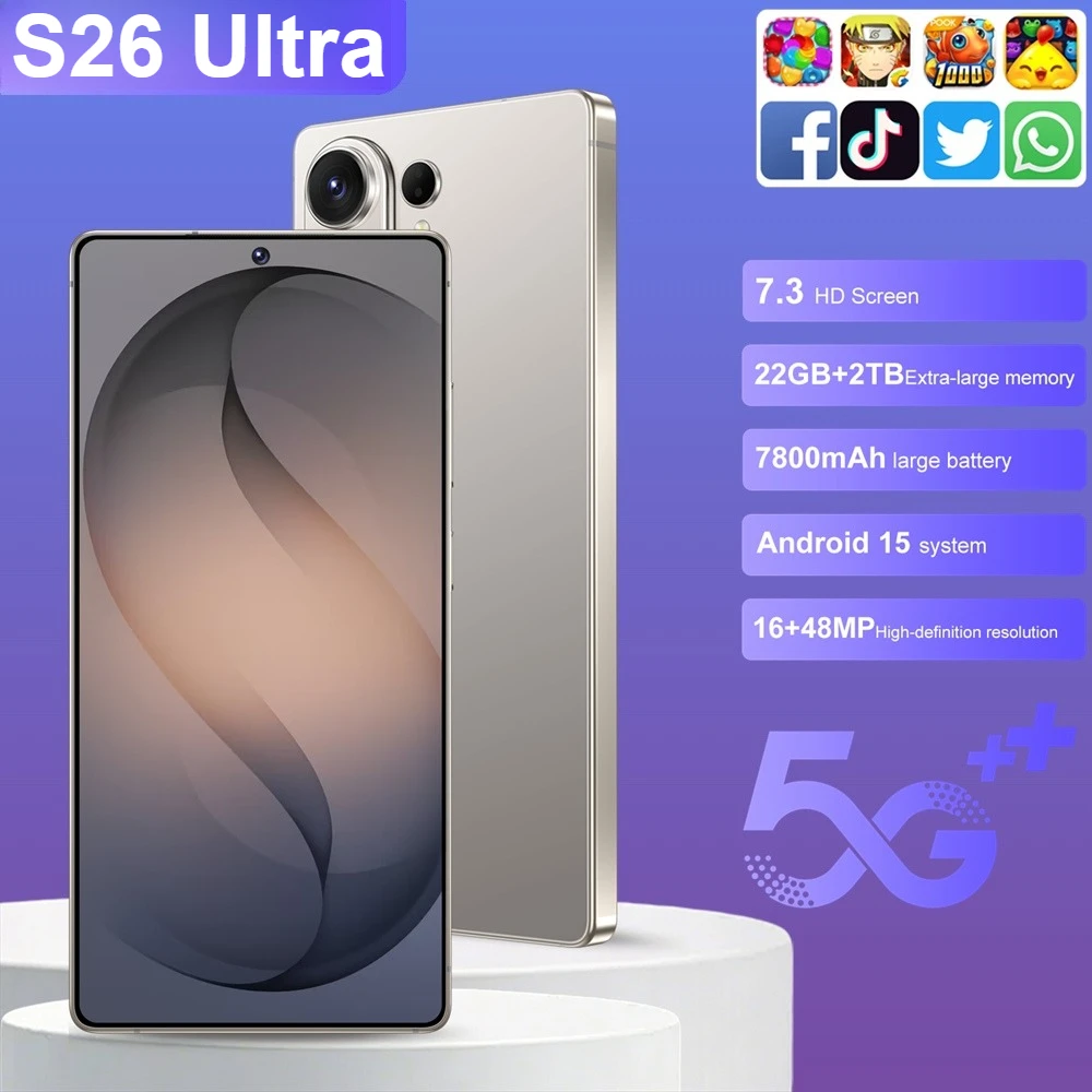 Smartphone S26 Ultra Originele Android 15 Gezichtsherkenning Mobiele Telefoons 5G Dual SIM 7800mAh 7,3 inch Globale Versie Mobiele Telefoons