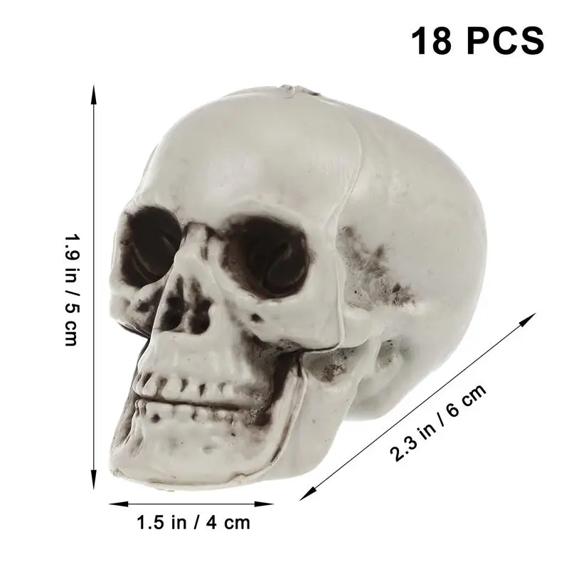 18 قطعة هالوين الجمجمة رؤساء مخيف مزحة الدعائم مرعبة الجمجمة هيكل عظمي صغير من البلاستيك زخرفة للمنزل مسكون الجمجمة رئيس نموذج