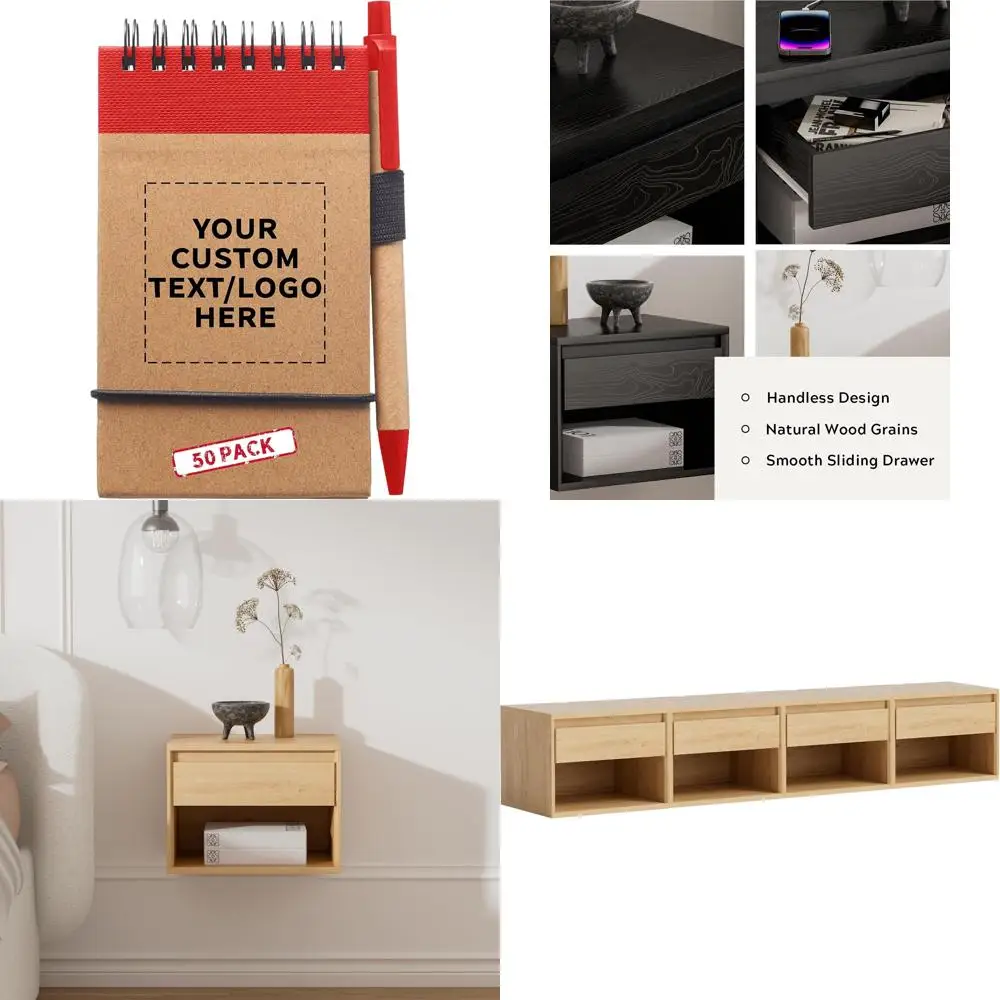 

Экологичные настраиваемые маркеры с набором ручек — 50 блокнотов из переработанной бумаги, 3x5 дюймов, минималистичный дизайн, красный цвет, удобные для