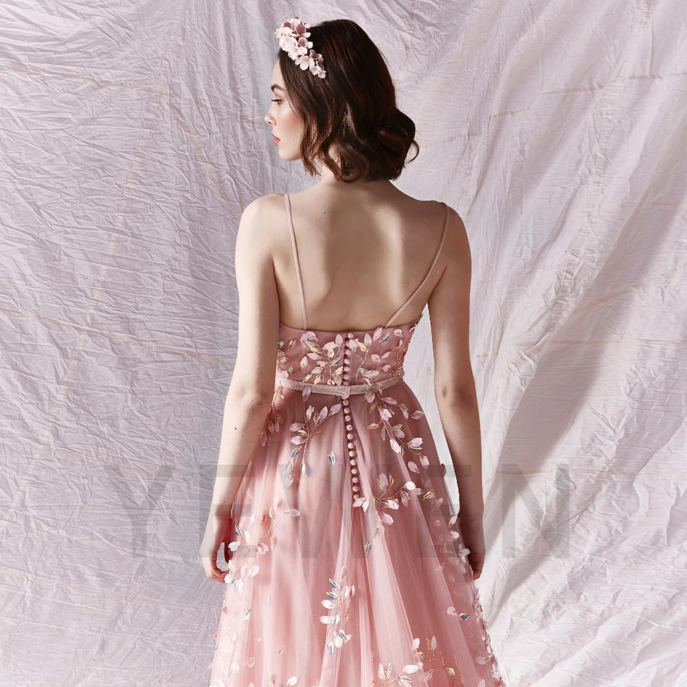 Maßgeschneiderte Spaghettiträger, luxuriöse, elegante Abendkleider, V-Ausschnitt, Applikation, Brautkleider für Partys, Frauen, Zeremonienkleid, Gala