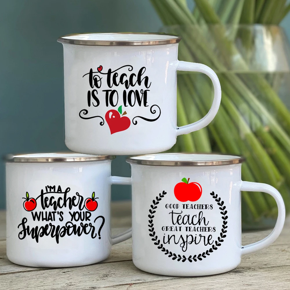 To teach is to love  Apple Printing Coffee Mugs Enamel Drinking Cups Conference Office Drinking Cup graduation fun gift teacher