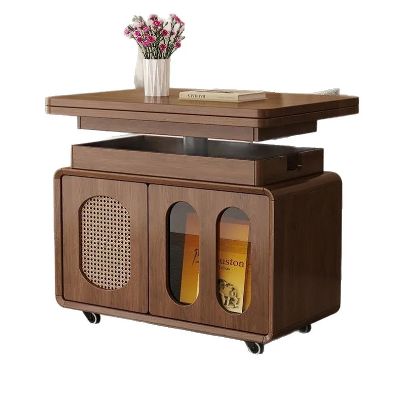 عربة طعام متنقلة قابلة للطي من الخشب الصلب لرفع القهوة والشاي والشاي متعددة الوظائف وغرفة معيشة مزدوجة الأغراض #1