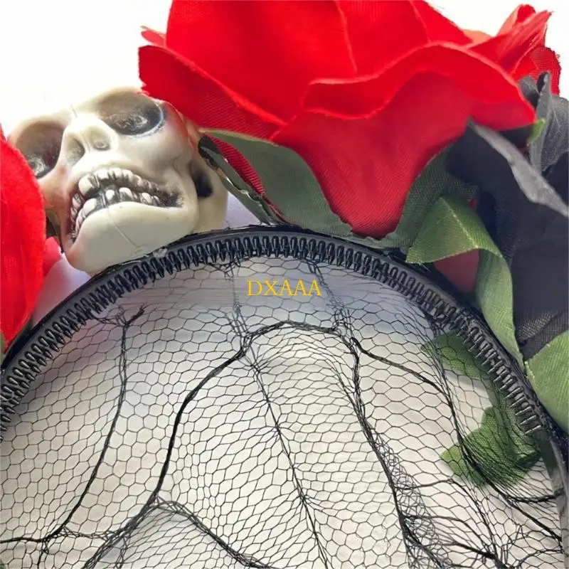 DXAA Halloween Skull Flower Veil Hairband Adult Kids Costume Event Hair Accessory