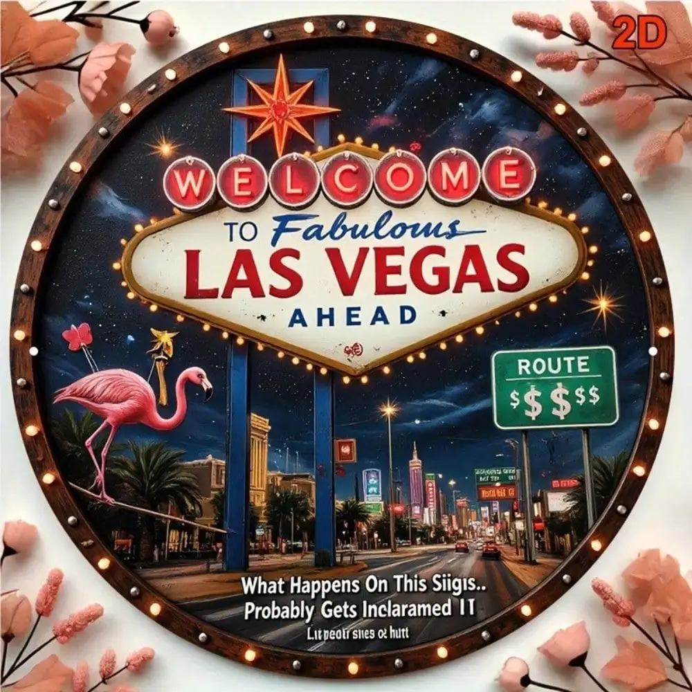 Letrero Metálico Vintage de Las Vegas, 8x8 Pulgadas, Decoración Retro para Pared, Hogar, Bar, Garaje, Cuarto de Hombre