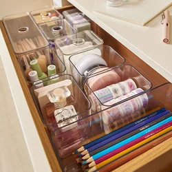 Draw Organizer Acrylic Box With Lid Clear Desk Organizer Box Make up Cosmetics Organiser Office Stationery Storage Box Organizer