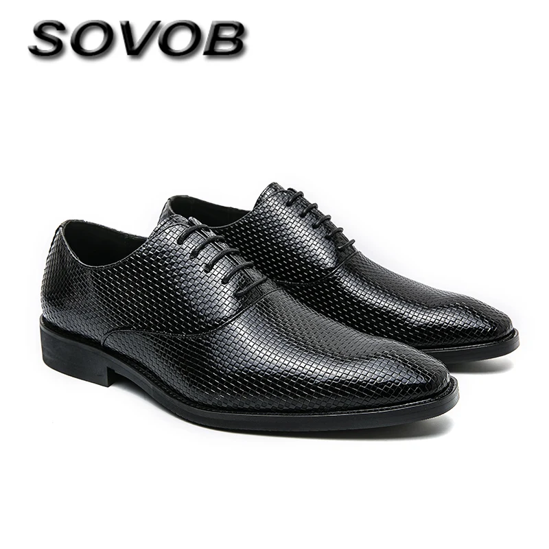 

Fashion Weaving Black Men's Wedding Shoes Large Size 38-46 Comfort Lace-Up Business Shoes For Men Pointed Flat Mens Dress Shoes