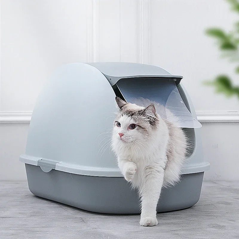 

High Value Sandbox Cat Litter Box - Large Closed Design with Odor Protection Splash Prevention Clamshell Design Easy Cleaning