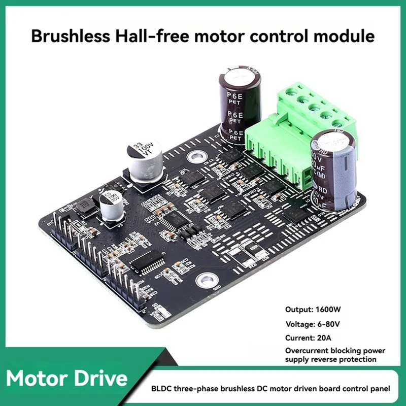 DC 6-80V BLDC Three Phase DC Brushless Motor Controller PWM High Power 1600W Motor Driver Board Motor Regulator No Hall