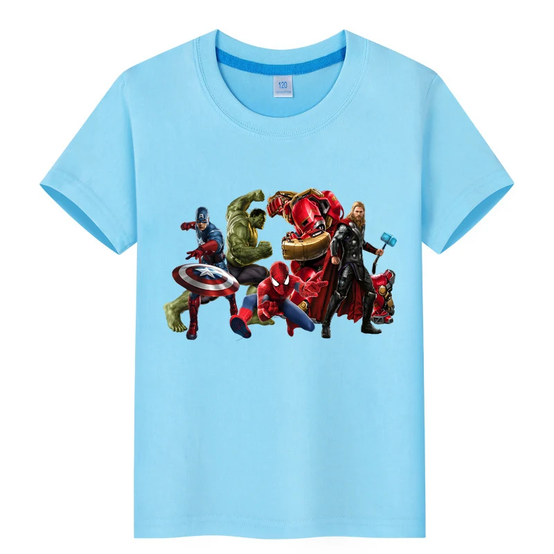 

Летняя детская футболка Marvel Avengers с короткими рукавами для мальчиков и девочек, подходящий топ с рисунком для детей