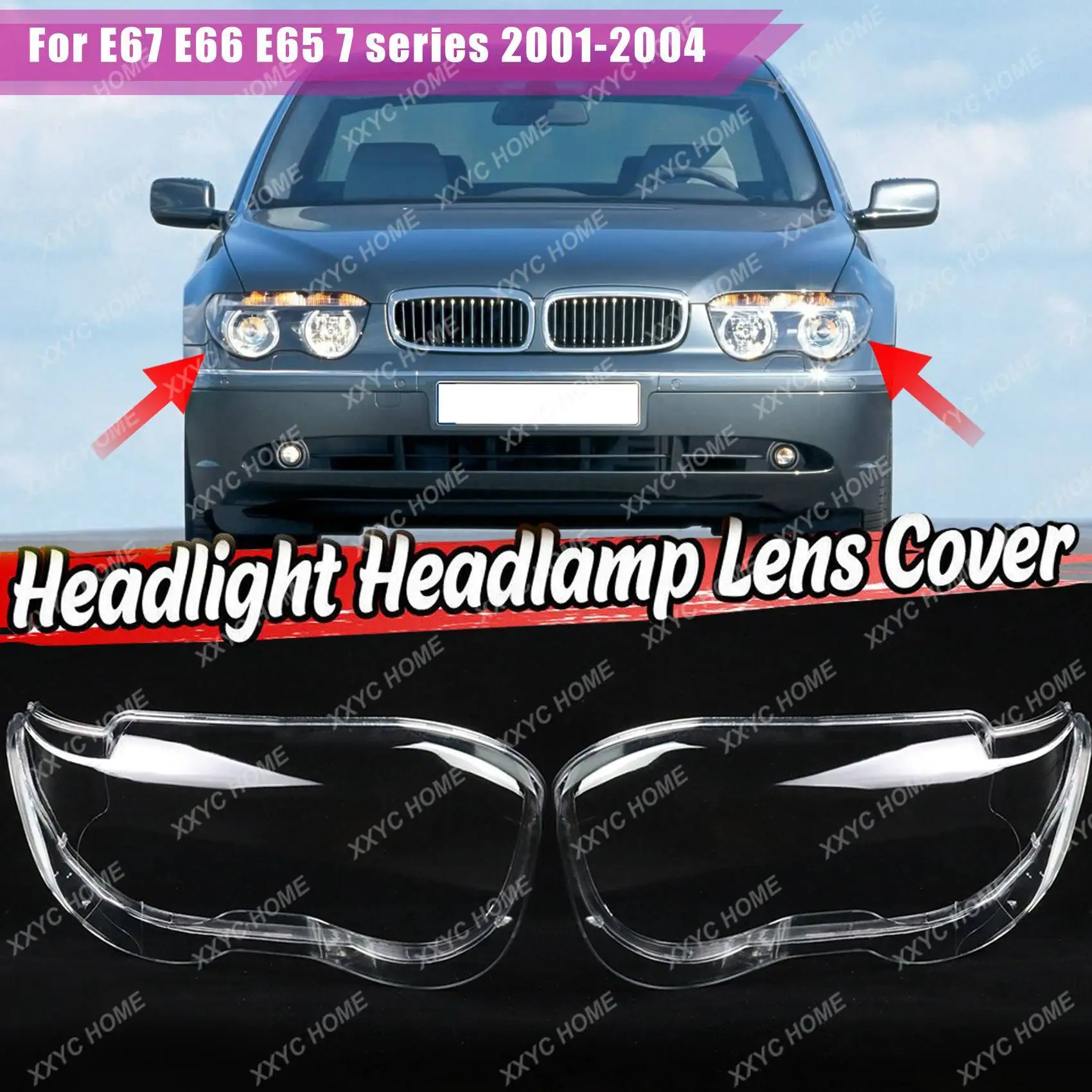 RH Right Side Car Headlight Lens Cover Headlamp Shade Shell Glass Cover for -BMW E67 E66 E65 7 Series 2001-2004