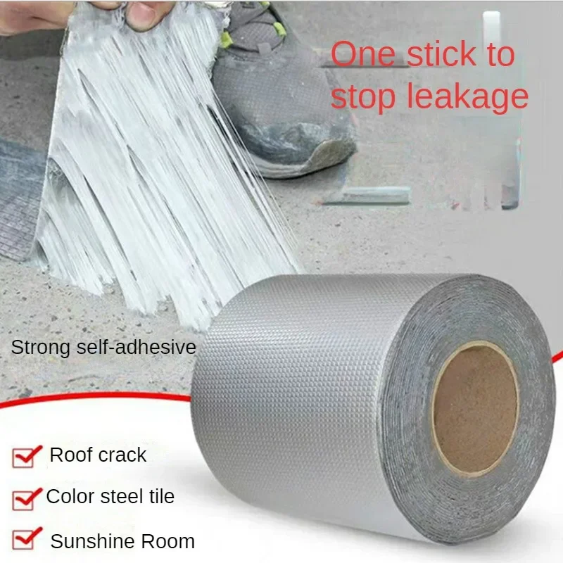 Aluminiumfolie Butylrubber Tape 5M/10M Hoge temperatuur Superbestendig Waterdicht Zelfklevend Muurscheur Dakpijpreparatie