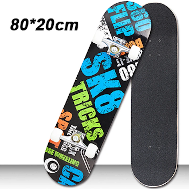 Double Rocker 80cm Boys Girls Skateboard Mini Longboard Complete Teenagers Skate Board Maple Deck With Bearings Wheels