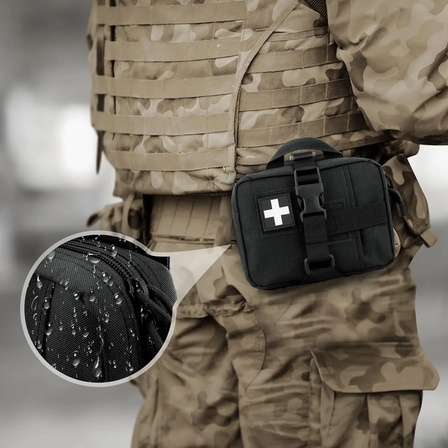 حقيبة EMT التكتيكية، ترقية IFAK مجموعة الإسعافات الأولية القابلة للتمزيق، حزام صغير تكتيكي للإسعافات الأولية، حقيبة طبية مولي