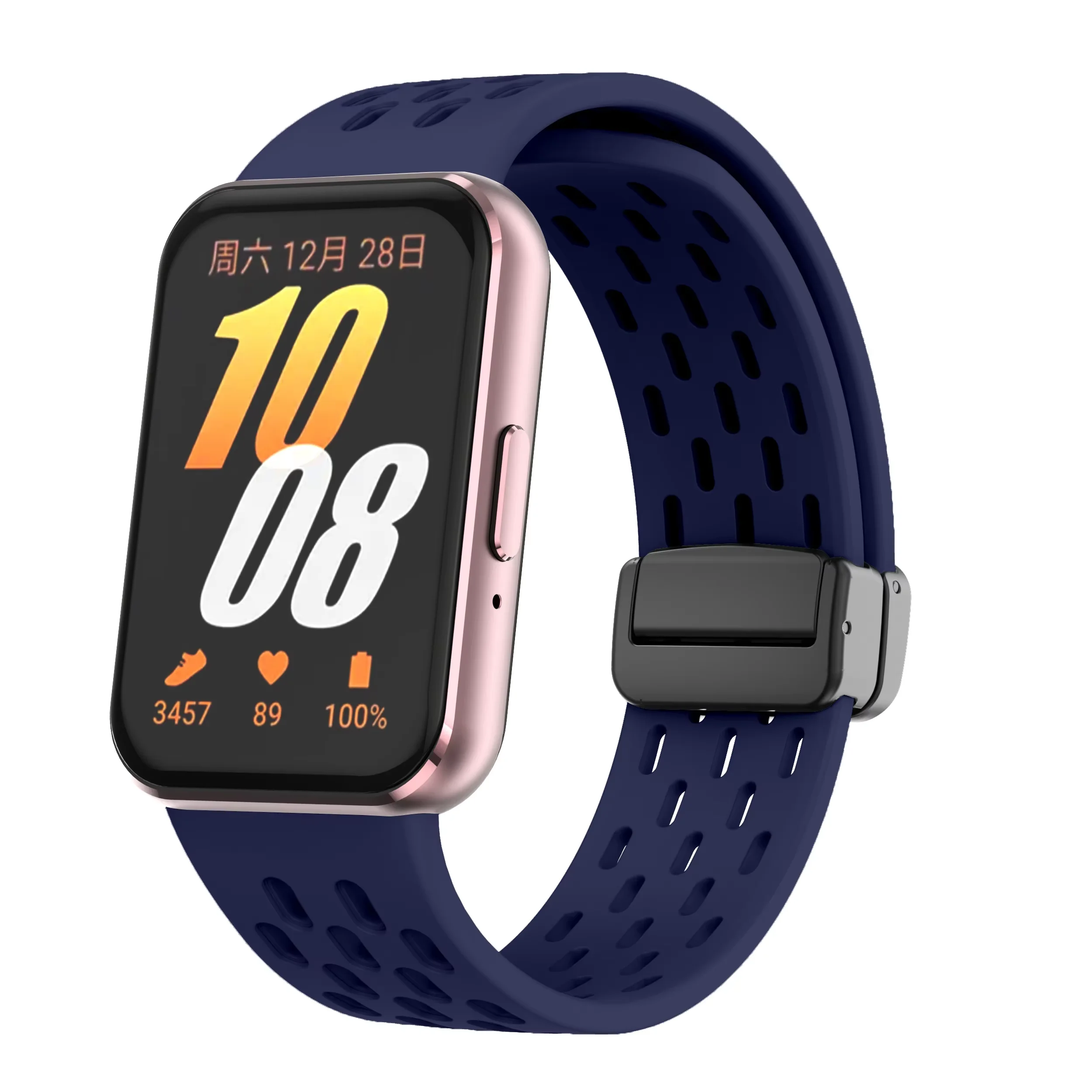 Magnetisches Silikonarmband für Samsung Galaxy Fit 3 / Galaxy Fit 3, atmungsaktives Mesh, magnetisch, faltbar, schwarzes Schnallenarmband – Detail 6