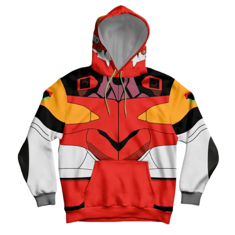 

Толстовка с капюшоном в стиле аниме NEON GENESIS EVANGELION Eva 02, осенне-зимний пуловер с 3D принтом, повседневная уличная верхняя одежда с круглым вырезом