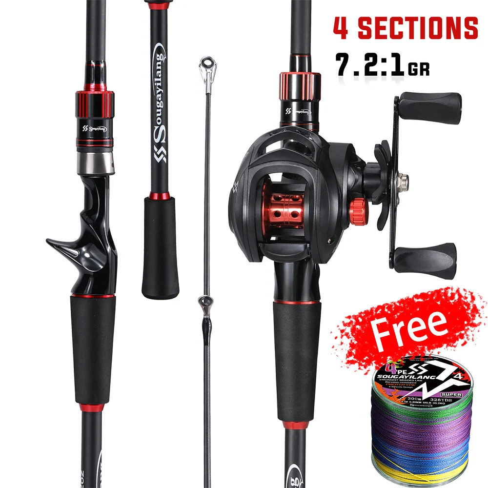 Sougayilang Baitcasting Fishing Rod and Reel Full Set 1.8~2.1m Carbon Fiber Rod and 7.2:1 Gear Ratio Baitcasting Reel for Bass