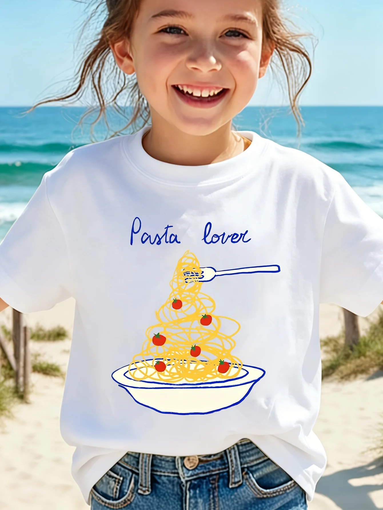 Kids Pasta Lover Spaghetti Food Graphic Tee Boys Girls Family Matching Short Sleeve Delicious Funny Casual Daily T Shirt
