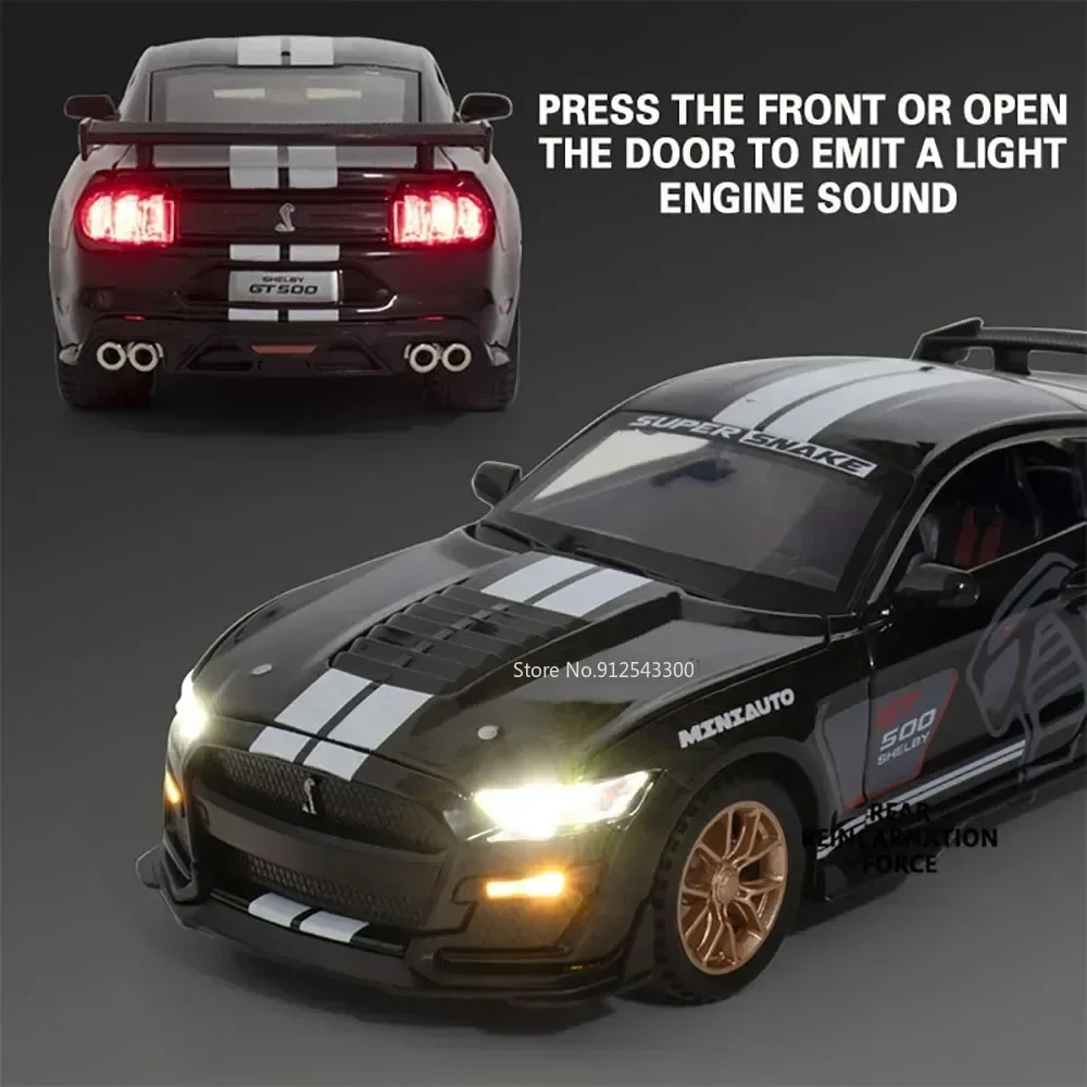 Ford Shelby GT500 a escala 1:32, coche de juguete de simulación fundido a presión de aleación, modelo de sonido, luz, modelos de vehículos extraíbles para regalo de colección de niños