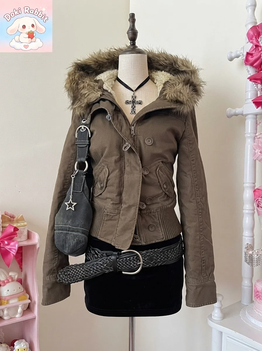 American Retro Punk Women's Overcoats Thicken Vintage Faux Fur Women Coat Korean Fashion Red Subculture Warm Y2k Korean Jackets