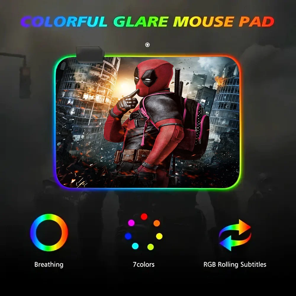 Disney Deadpool Mousepad RGB Small Size Gaming Mouse Pad With LED Light Desk Mat Super Smooth Non-slip Rubber Bottom