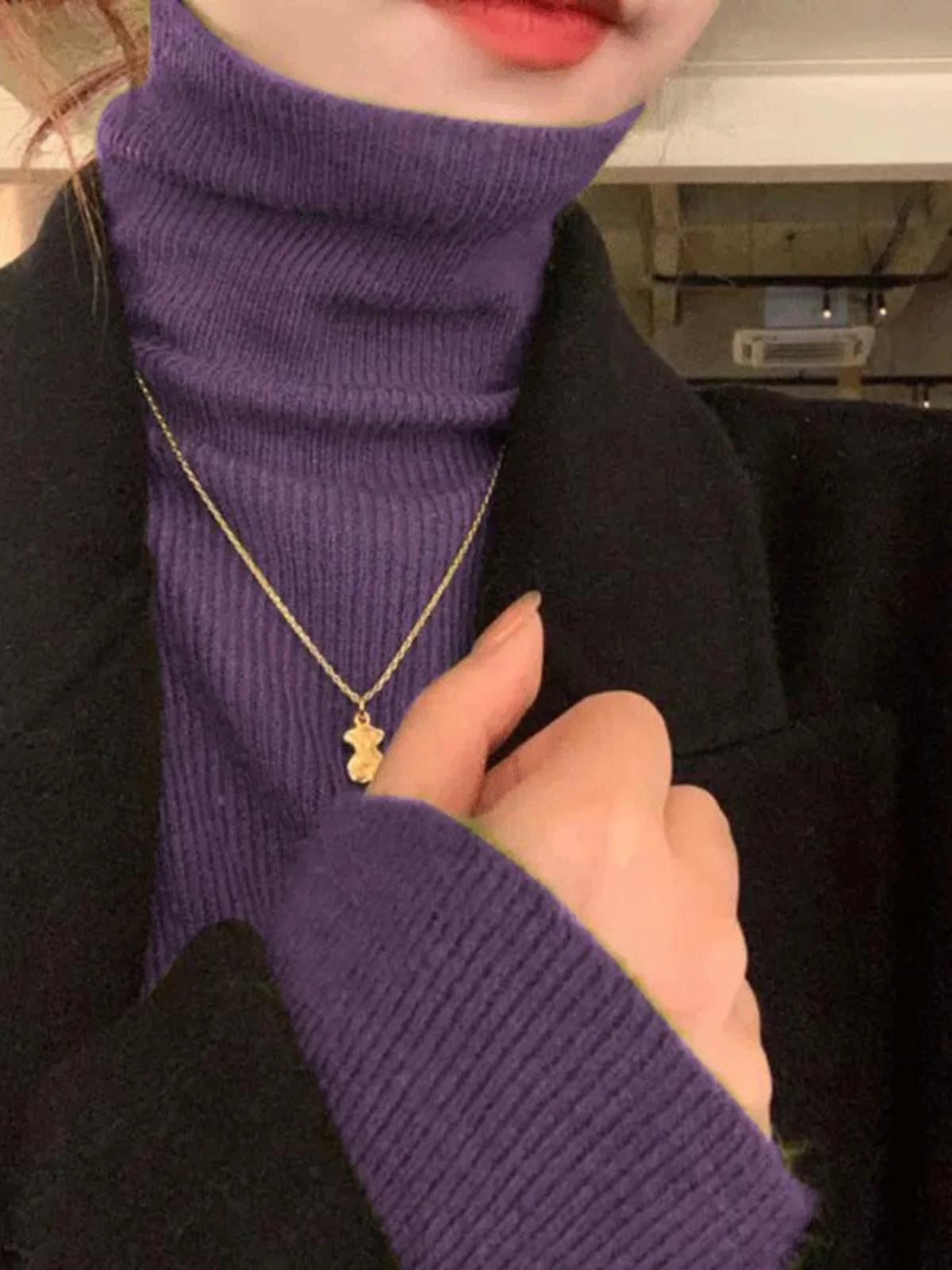 

Slim Fit High Ne Knit Sweater Women's Base Layer irt Sli Top for Autumn New Arrival Inner Wear Polyester Spandex Blend