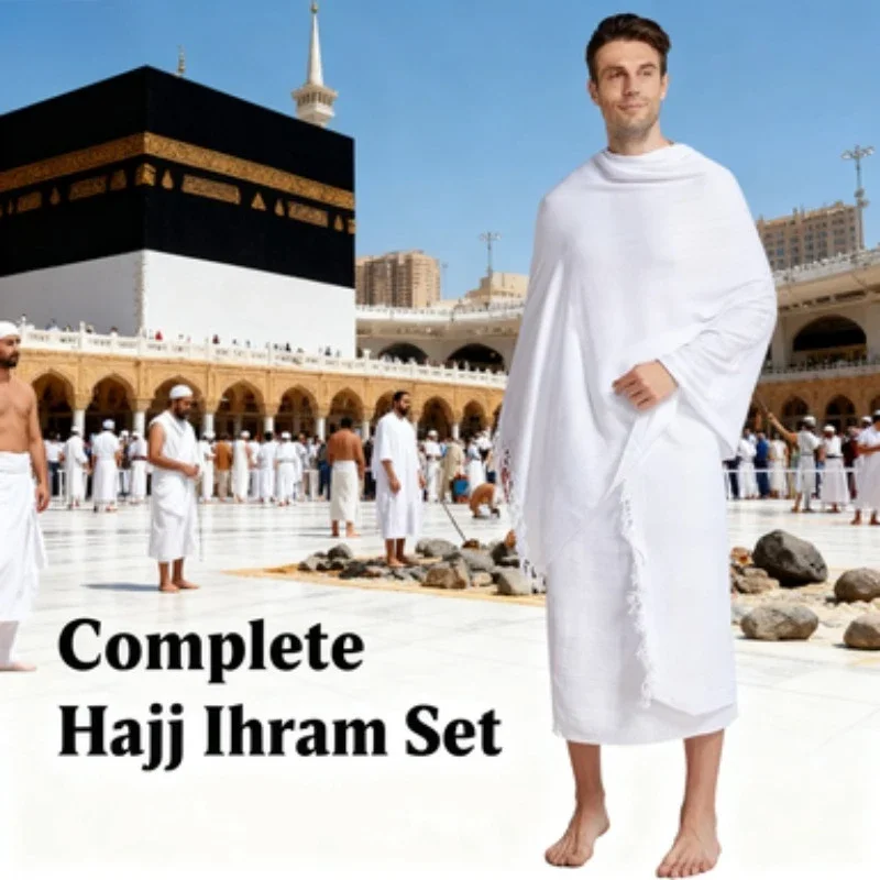 

Middle East Arabic Men's Ihram Solid Color Two Piece Pilgrimage Towel Suit Essential