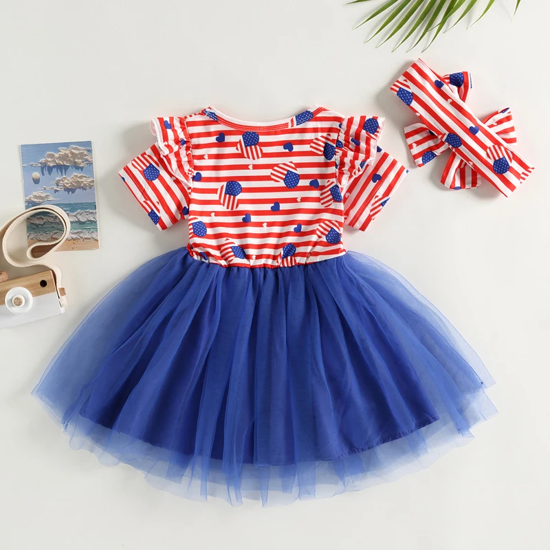 Girls Floral Print Sleeveless A-Line Dress with Bow Belt Round Neck Casual Party Princess Dress Hair Accessories