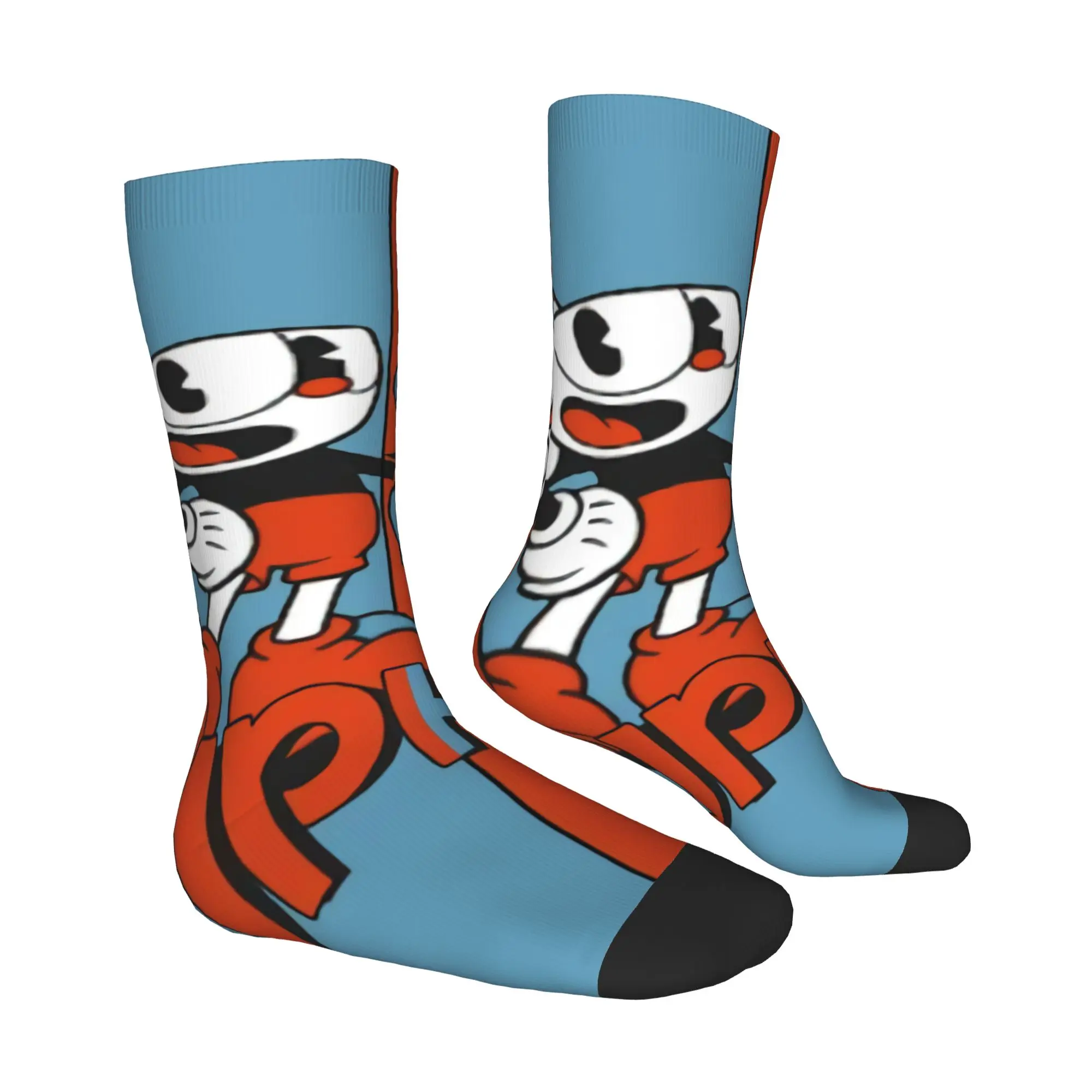 Cool Print Cute C-Cuphead Mugman Socks for Men Women Stretchy Summer Autumn Winter Cartoon Game Crew Socks