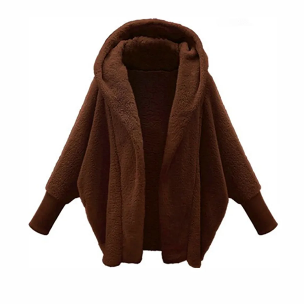 2025 Autumn and Winter European and American Women's Clothing Solid Color Long-sleeved Hooded Loose Plush Jacket Women
