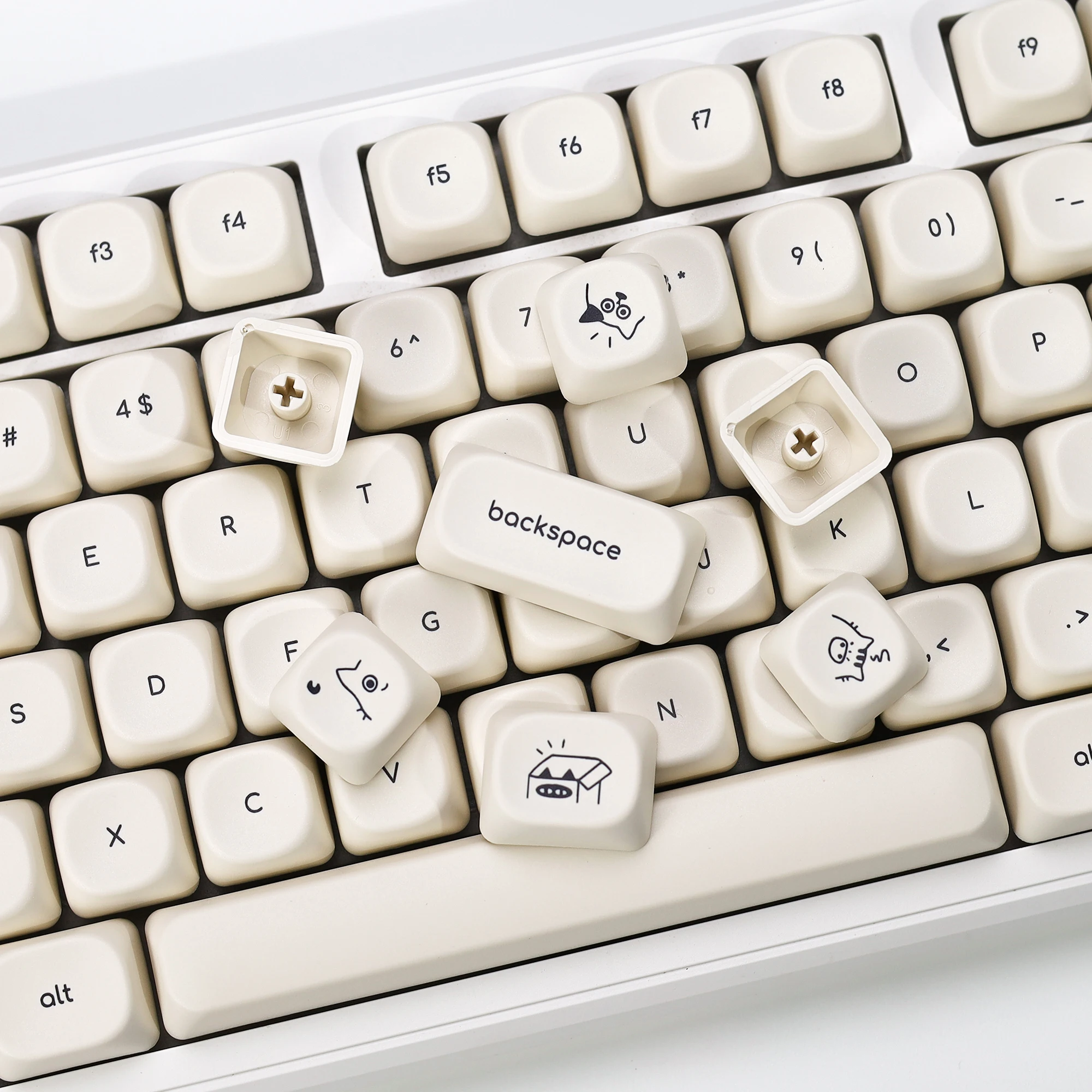 KBDiy Milk White Cat Keycaps for 60% Mechanical Keyboard