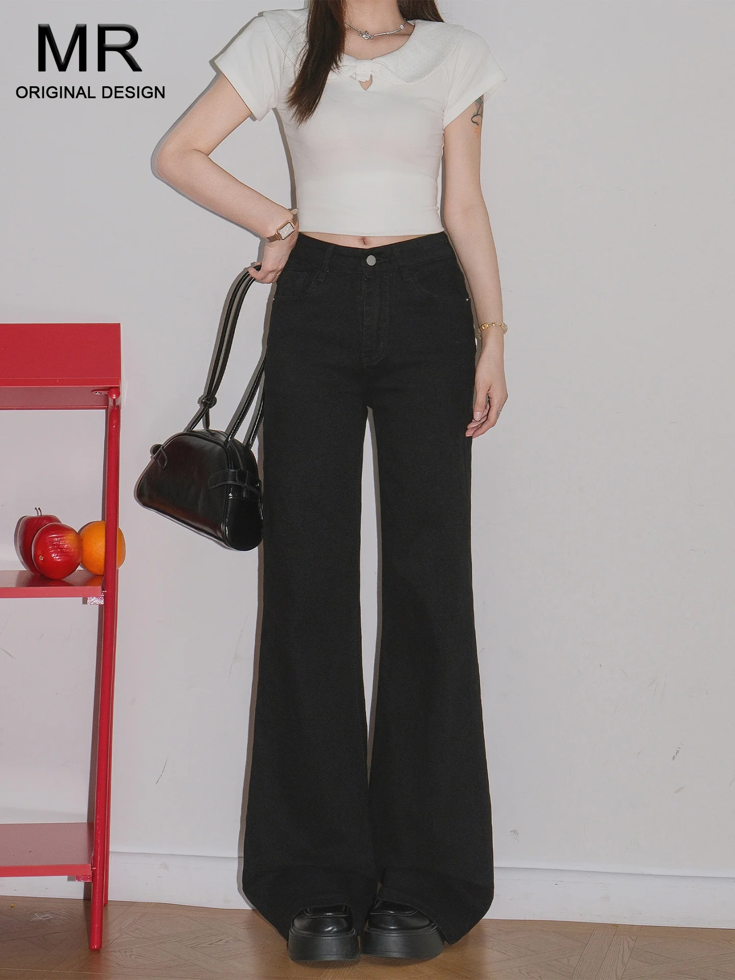 

American Style High Waist Bell Bottom Jeans Women's Black Slimming Summer Fashionable Ladies Bootcut Denim Pants Casual