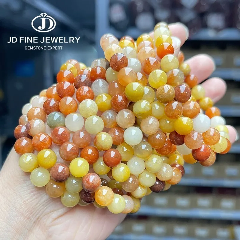 JD Natural Stone Golden Silk Jade Strand Bracelet Women Fashion Stretch Handmade Healing Energy Bangles Yoga Meditation Jewelry